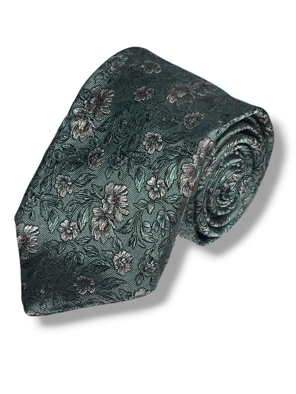 GIVENCHY Green Floral Woven Silk Tie VINTAGE